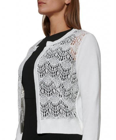 Lace-Front Open-Front Cardigan Ivory/Cream $26.49 Sweaters