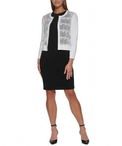 Lace-Front Open-Front Cardigan Ivory/Cream $26.49 Sweaters