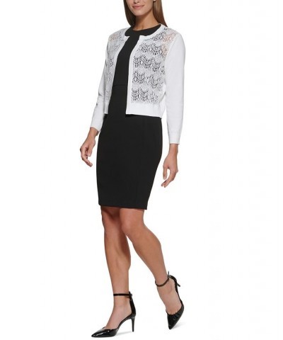 Lace-Front Open-Front Cardigan Ivory/Cream $26.49 Sweaters