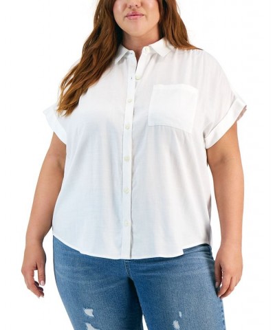 Plus Size Short-Sleeve Camp Shirt Bright White $27.37 Tops