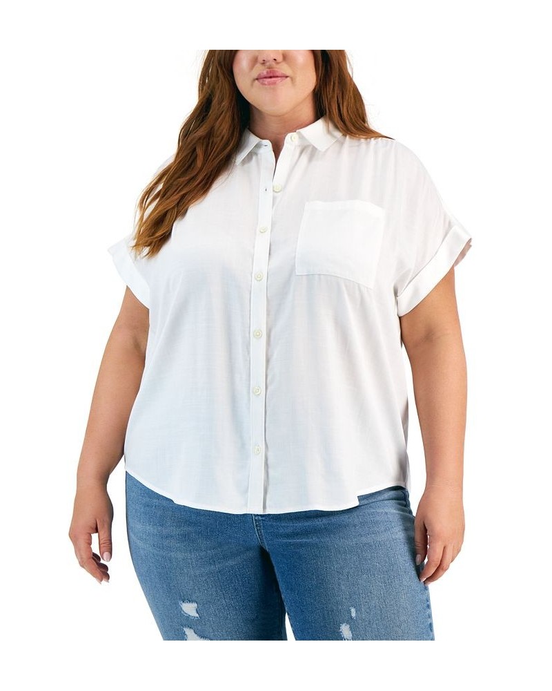 Plus Size Short-Sleeve Camp Shirt Bright White $27.37 Tops