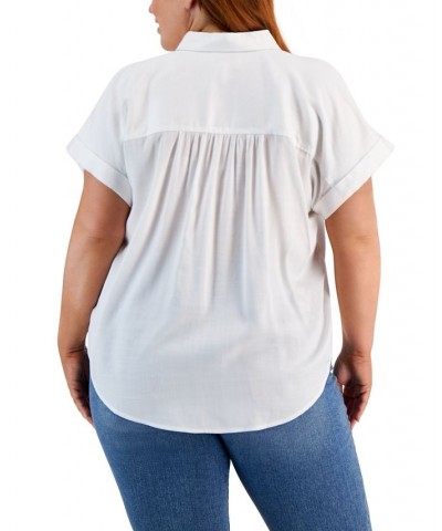 Plus Size Short-Sleeve Camp Shirt Bright White $27.37 Tops