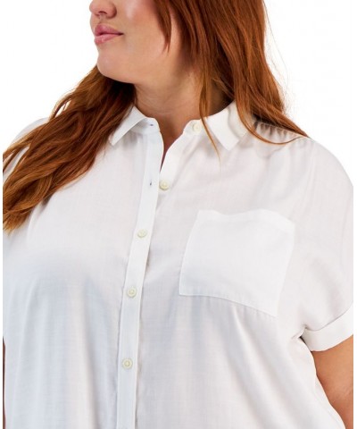 Plus Size Short-Sleeve Camp Shirt Bright White $27.37 Tops