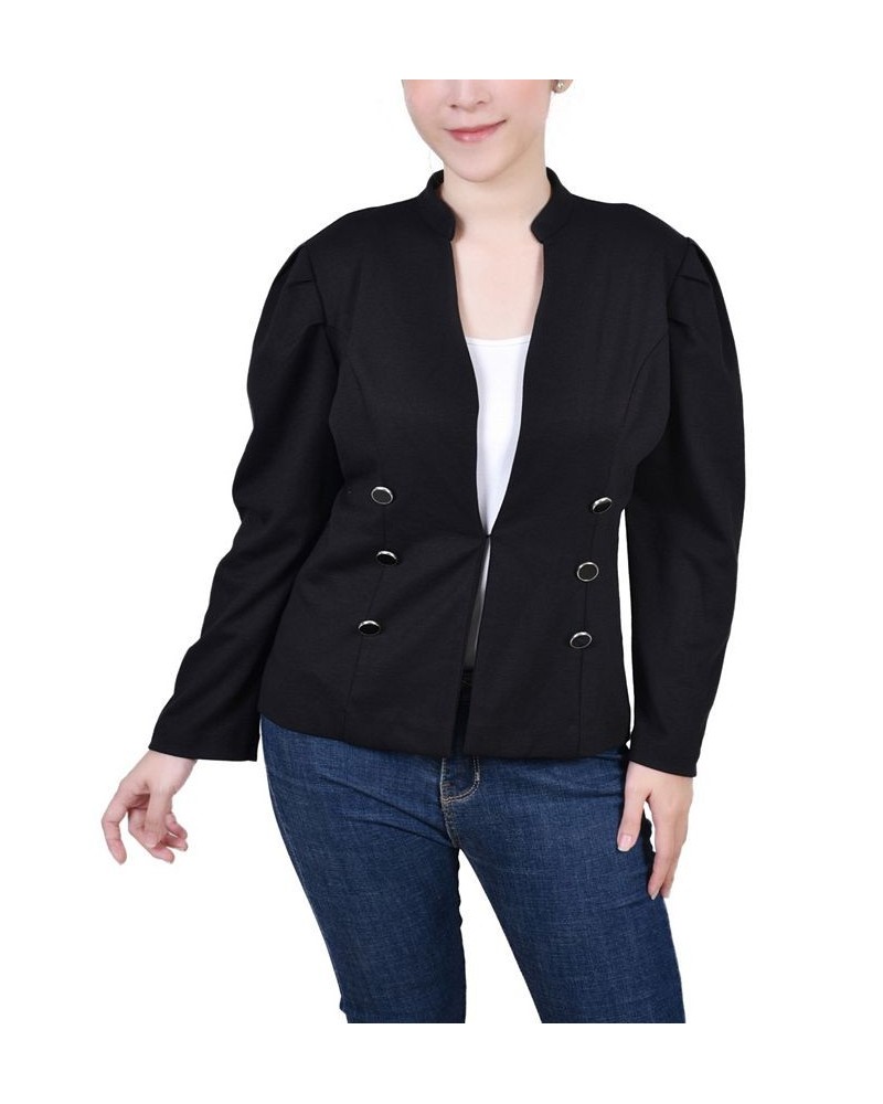 Petite Long Puff-Sleeve Ponte Jacket Black $13.20 Jackets