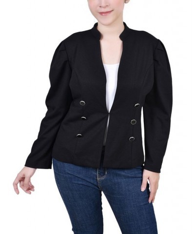 Petite Long Puff-Sleeve Ponte Jacket Black $13.20 Jackets