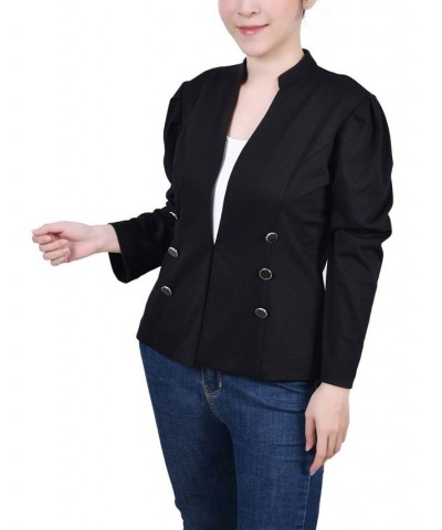 Petite Long Puff-Sleeve Ponte Jacket Black $13.20 Jackets