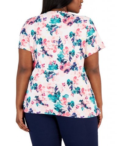 Plus Size Printed Henley Top Pink $8.15 Tops