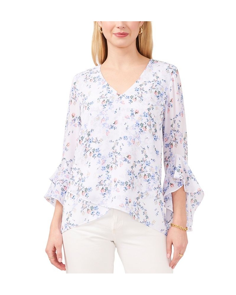 Women's Floral-Print 3/4-Sleeve V-Neck Blouse Ultra White $52.47 Tops