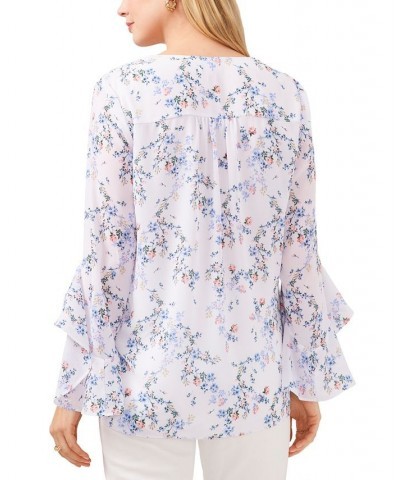 Women's Floral-Print 3/4-Sleeve V-Neck Blouse Ultra White $52.47 Tops