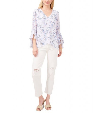 Women's Floral-Print 3/4-Sleeve V-Neck Blouse Ultra White $52.47 Tops