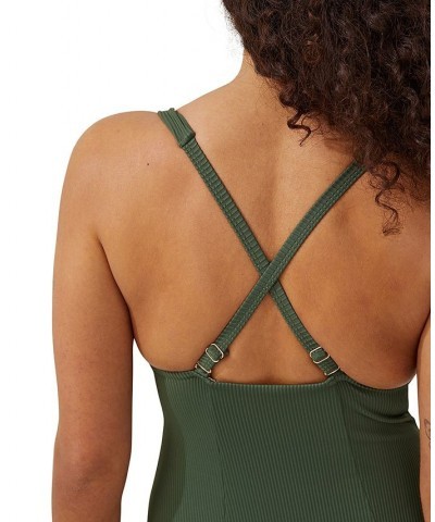 Women's Ribbed Convertible One-Piece Swimsuit Warm Khaki Rib $30.10 Swimsuits