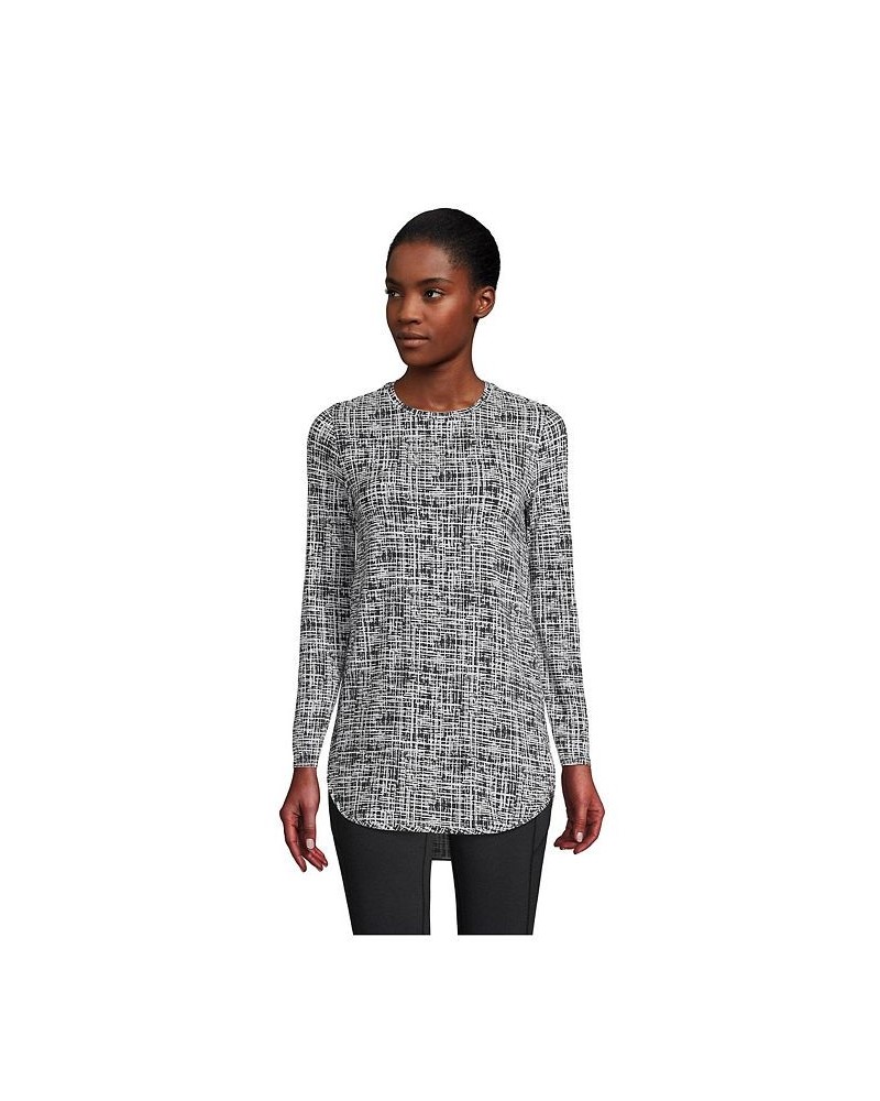 Women's Petite Moisture Wicking UPF Sun Long Sleeve Curved Hem Tunic Top Black etched print $32.10 Tops