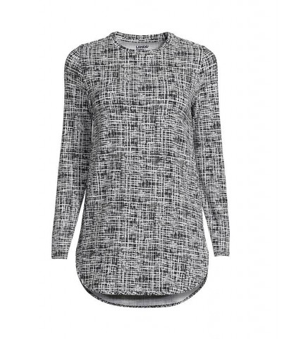 Women's Petite Moisture Wicking UPF Sun Long Sleeve Curved Hem Tunic Top Black etched print $32.10 Tops