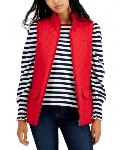 Women's Quilted Zip Front Vest Red $29.88 Jackets