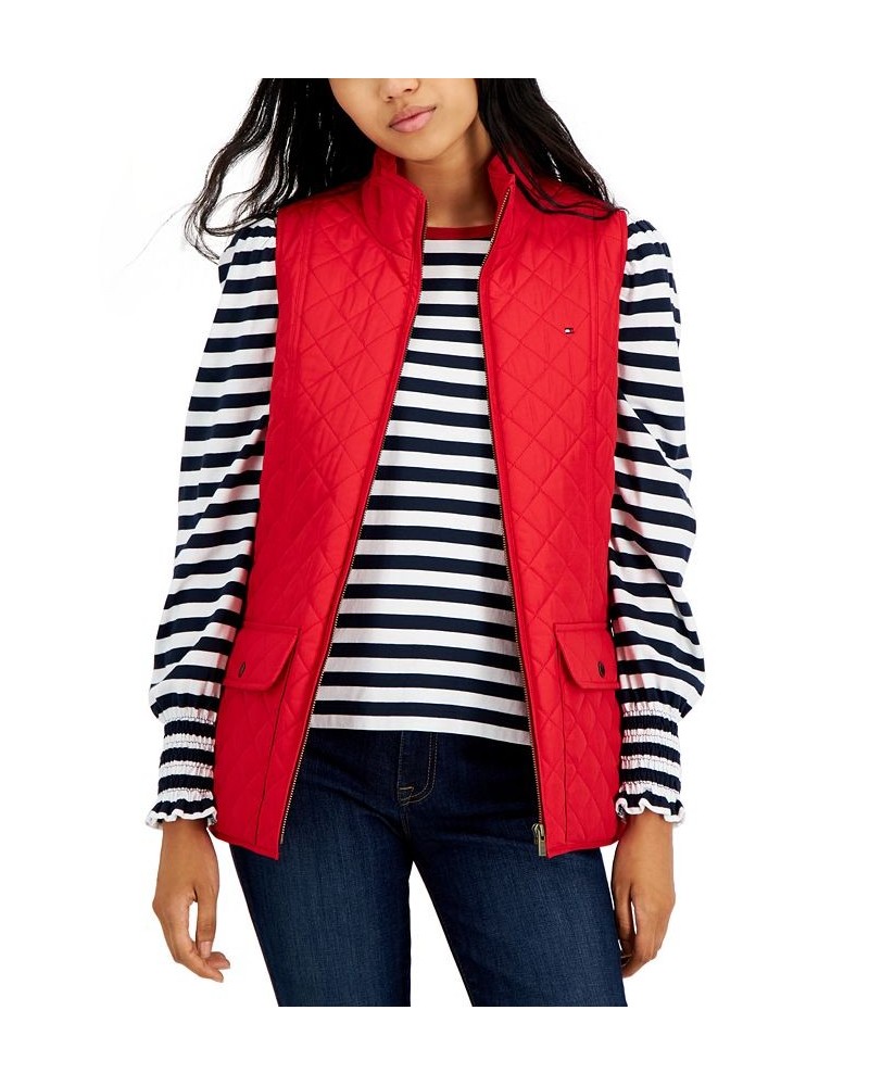 Women's Quilted Zip Front Vest Red $29.88 Jackets