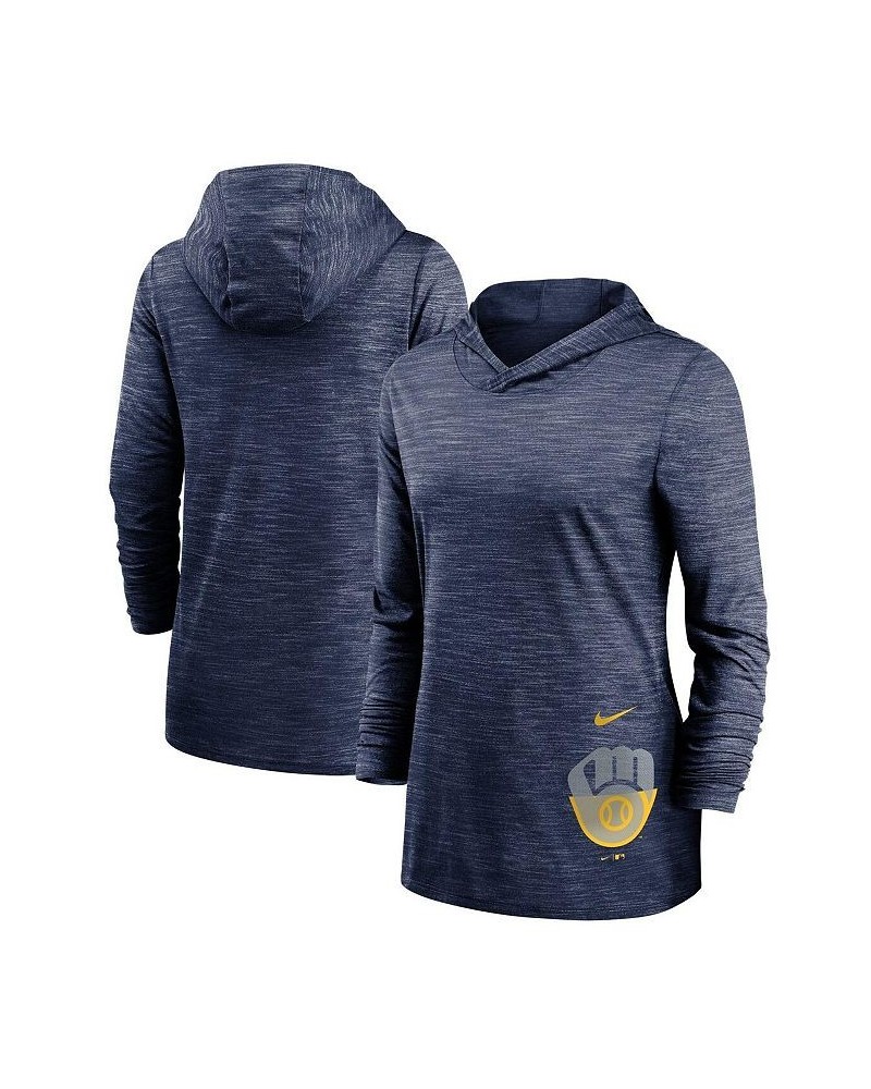 Women's Heathered Navy Milwaukee Brewers Split Logo Legend Hoodie Training Performance Top Navy $30.55 Tops