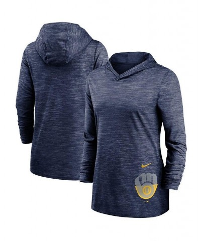 Women's Heathered Navy Milwaukee Brewers Split Logo Legend Hoodie Training Performance Top Navy $30.55 Tops