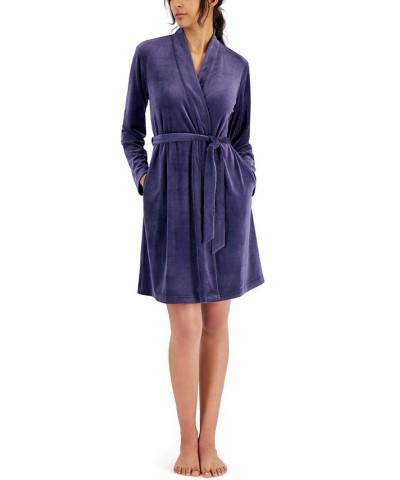 Women's Short Stretch Velour Wrap Robe Eclipse Blue $17.73 Sleepwear