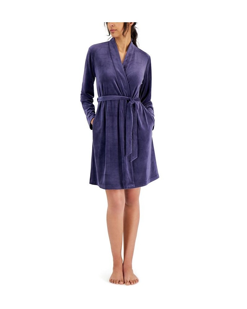 Women's Short Stretch Velour Wrap Robe Eclipse Blue $17.73 Sleepwear