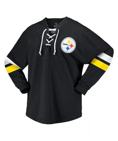 Women's Branded Black Pittsburgh Steelers Spirit Jersey Lace-Up V-Neck Long Sleeve T-shirt Black $45.60 Tops