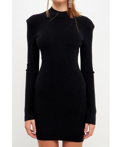 Women's High Neck Knit Dress Black $33.00 Dresses