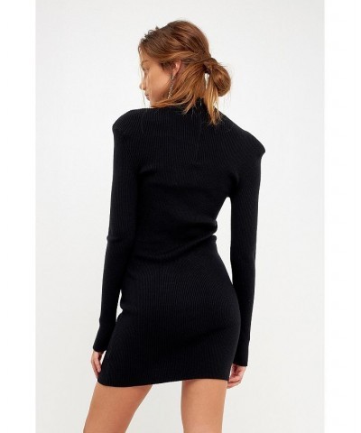 Women's High Neck Knit Dress Black $33.00 Dresses