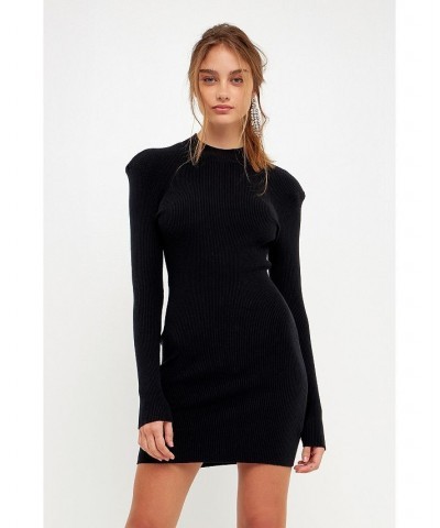 Women's High Neck Knit Dress Black $33.00 Dresses