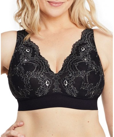 Plus Size Full Figure Bramour Lexington Lace Plunge Wireless Bralette Black $28.04 Bras