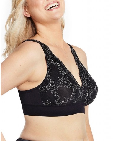 Plus Size Full Figure Bramour Lexington Lace Plunge Wireless Bralette Black $28.04 Bras