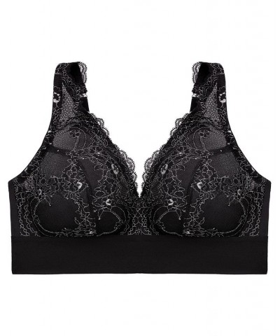 Plus Size Full Figure Bramour Lexington Lace Plunge Wireless Bralette Black $28.04 Bras