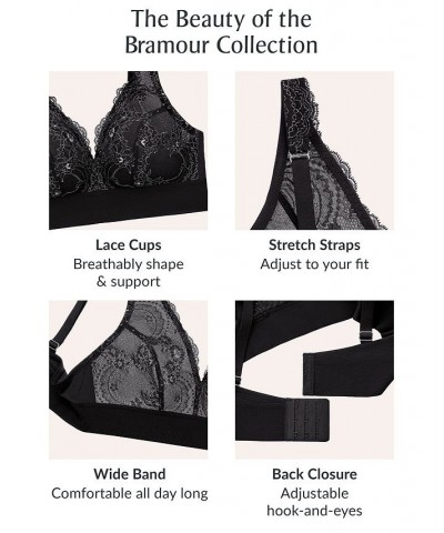 Plus Size Full Figure Bramour Lexington Lace Plunge Wireless Bralette Black $28.04 Bras