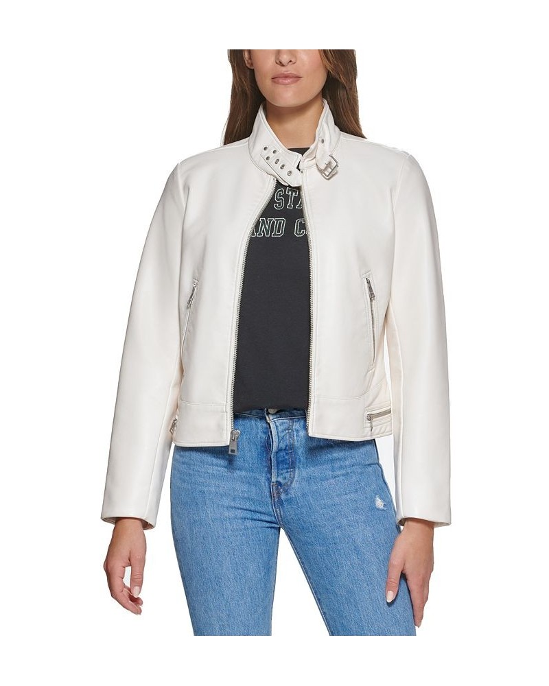 Faux-Leather Moto Racer Jacket Oyster $32.80 Jackets