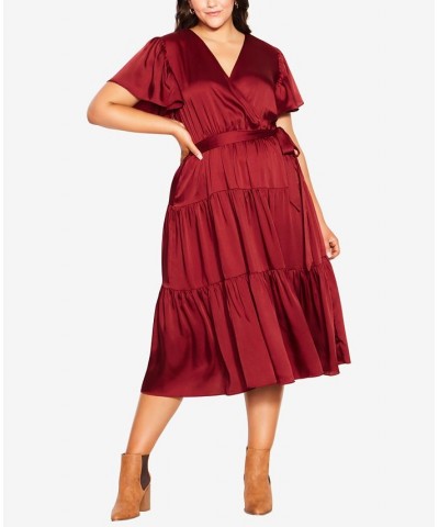 Trendy Plus Size Tiered Sweetness Deep V-neck Maxi Dress Red $41.70 Dresses