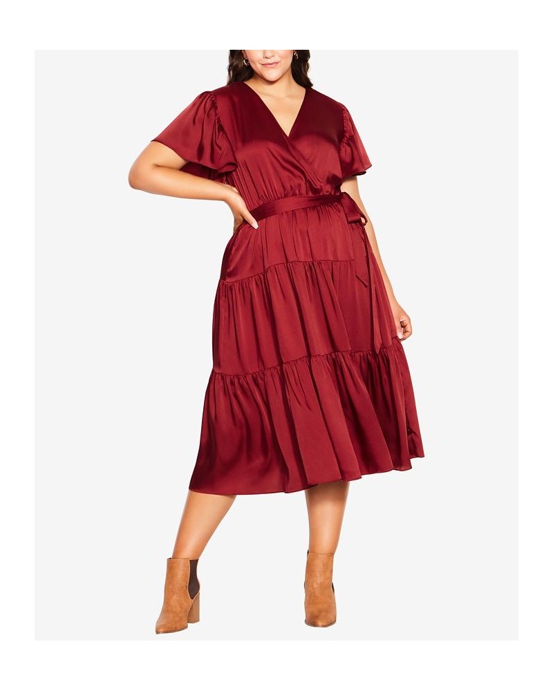 Trendy Plus Size Tiered Sweetness Deep V-neck Maxi Dress Red $41.70 Dresses