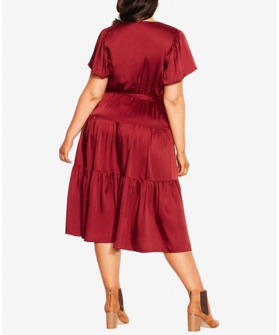 Trendy Plus Size Tiered Sweetness Deep V-neck Maxi Dress Red $41.70 Dresses