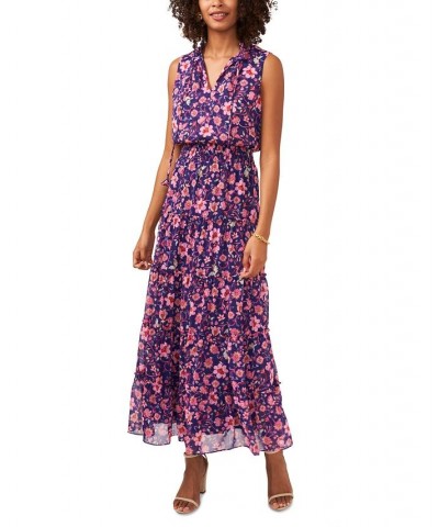 Sleeveless Tie Neck Tiered Maxi Dress Purple/Fuschia/Mint $40.33 Dresses