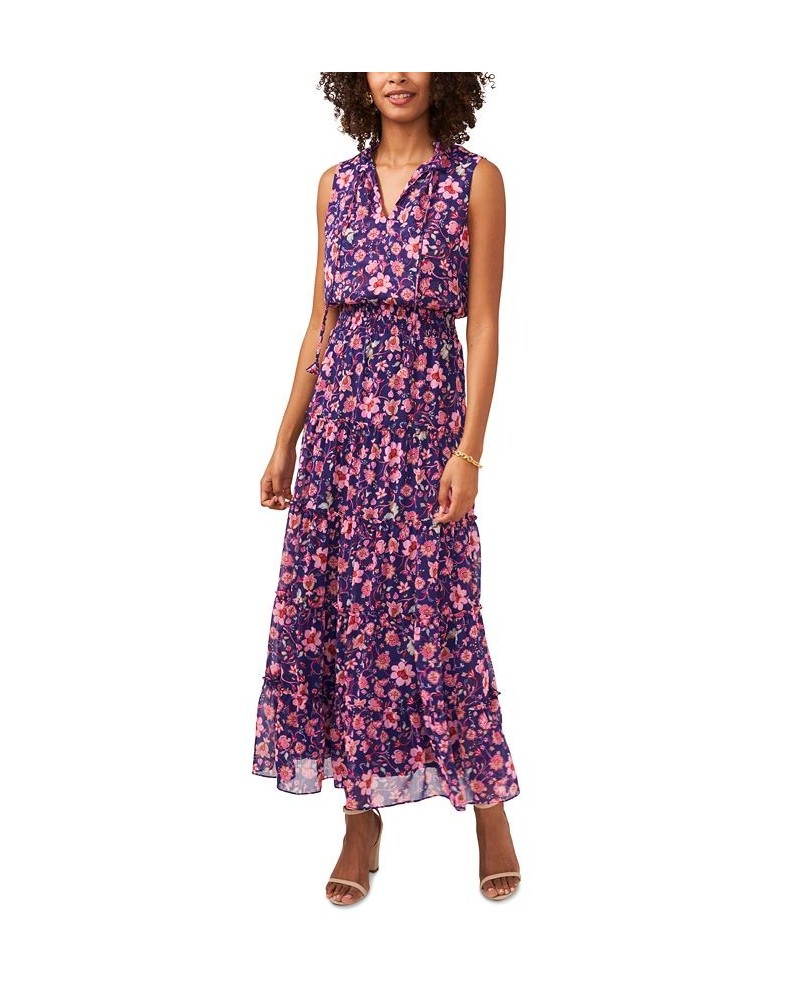 Sleeveless Tie Neck Tiered Maxi Dress Purple/Fuschia/Mint $40.33 Dresses