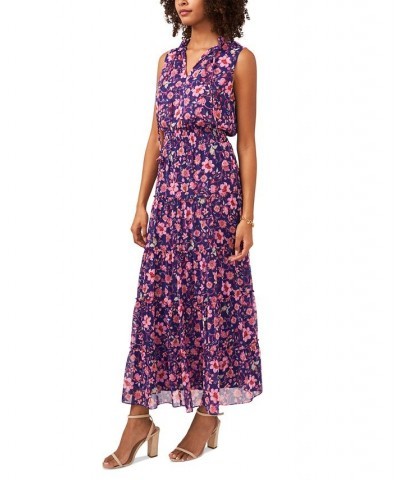 Sleeveless Tie Neck Tiered Maxi Dress Purple/Fuschia/Mint $40.33 Dresses