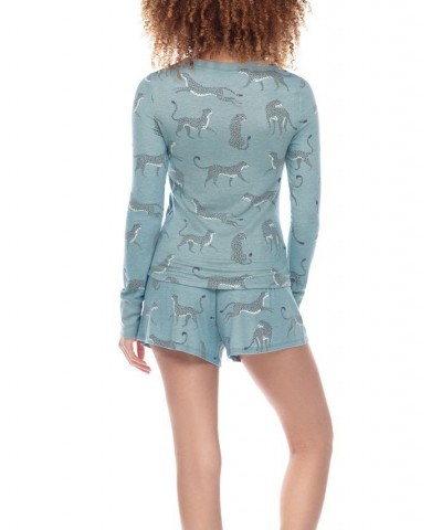 Women's Star Seeker Brushed Jersey Short Lounge Set 2 Piece Galaxy Cheetah $24.94 Sleepwear