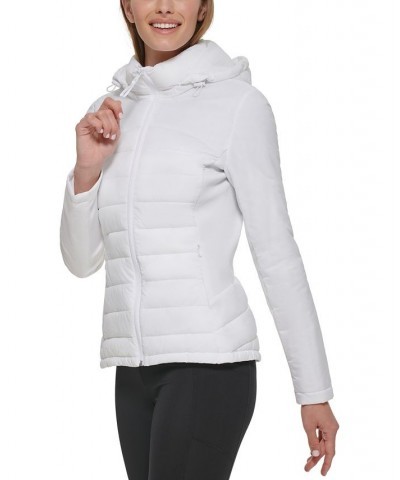 Women's Hooded Mix Media Coat White $48.10 Coats