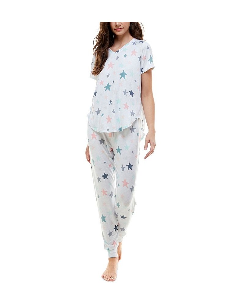 V-Neck T-Shirt & Jogger Pants Pajama Set Windstar White $12.90 Sleepwear