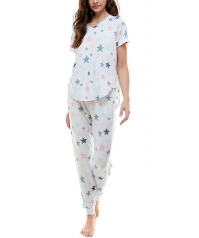 V-Neck T-Shirt & Jogger Pants Pajama Set Windstar White $12.90 Sleepwear