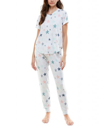 V-Neck T-Shirt & Jogger Pants Pajama Set Windstar White $12.90 Sleepwear