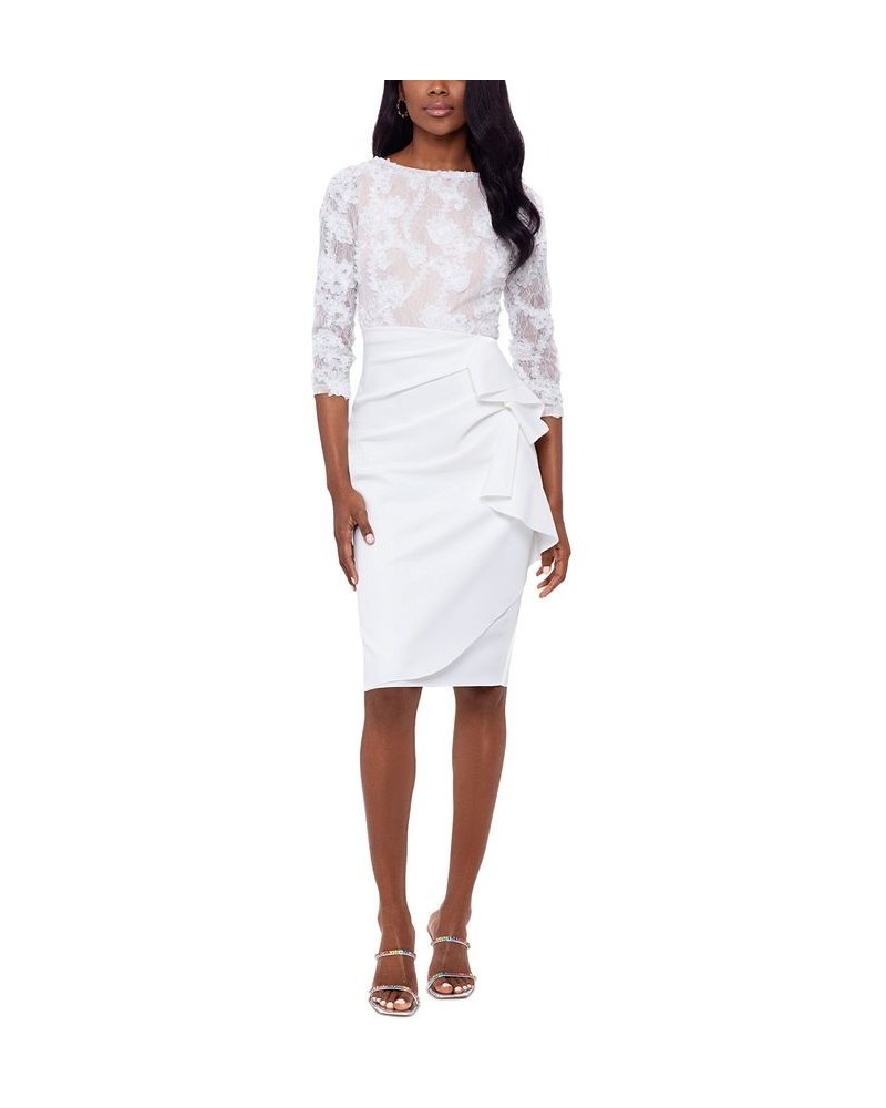 Women's Boat-Neck Lace-Top Draped-Skirt Dress Ivory Blush $113.96 Dresses