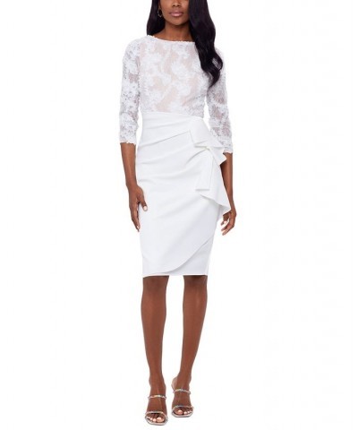 Women's Boat-Neck Lace-Top Draped-Skirt Dress Ivory Blush $113.96 Dresses