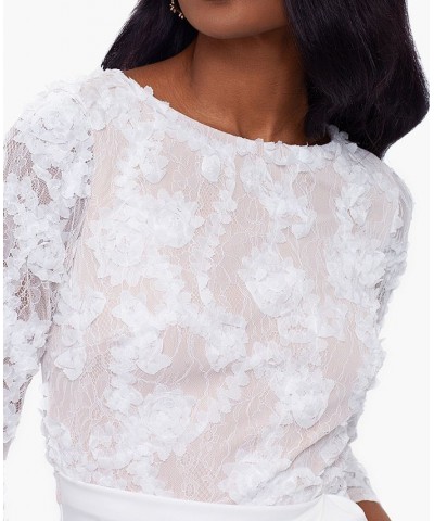 Women's Boat-Neck Lace-Top Draped-Skirt Dress Ivory Blush $113.96 Dresses