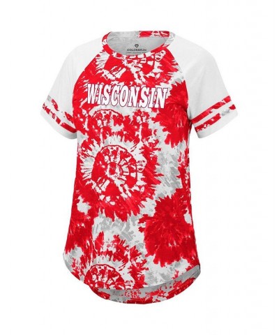 Women's Red White Wisconsin Badgers Annie Oversized Tie-Dye Raglan T-shirt Red, White $18.40 Tops