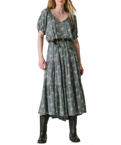 Women's Boho Smocked Waist Maxi Dress Green $51.60 Dresses