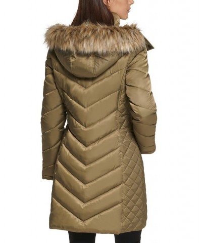 Women's Faux-Fur-Trim Hooded Puffer Coat Olive $78.40 Coats