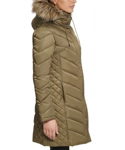 Women's Faux-Fur-Trim Hooded Puffer Coat Olive $78.40 Coats